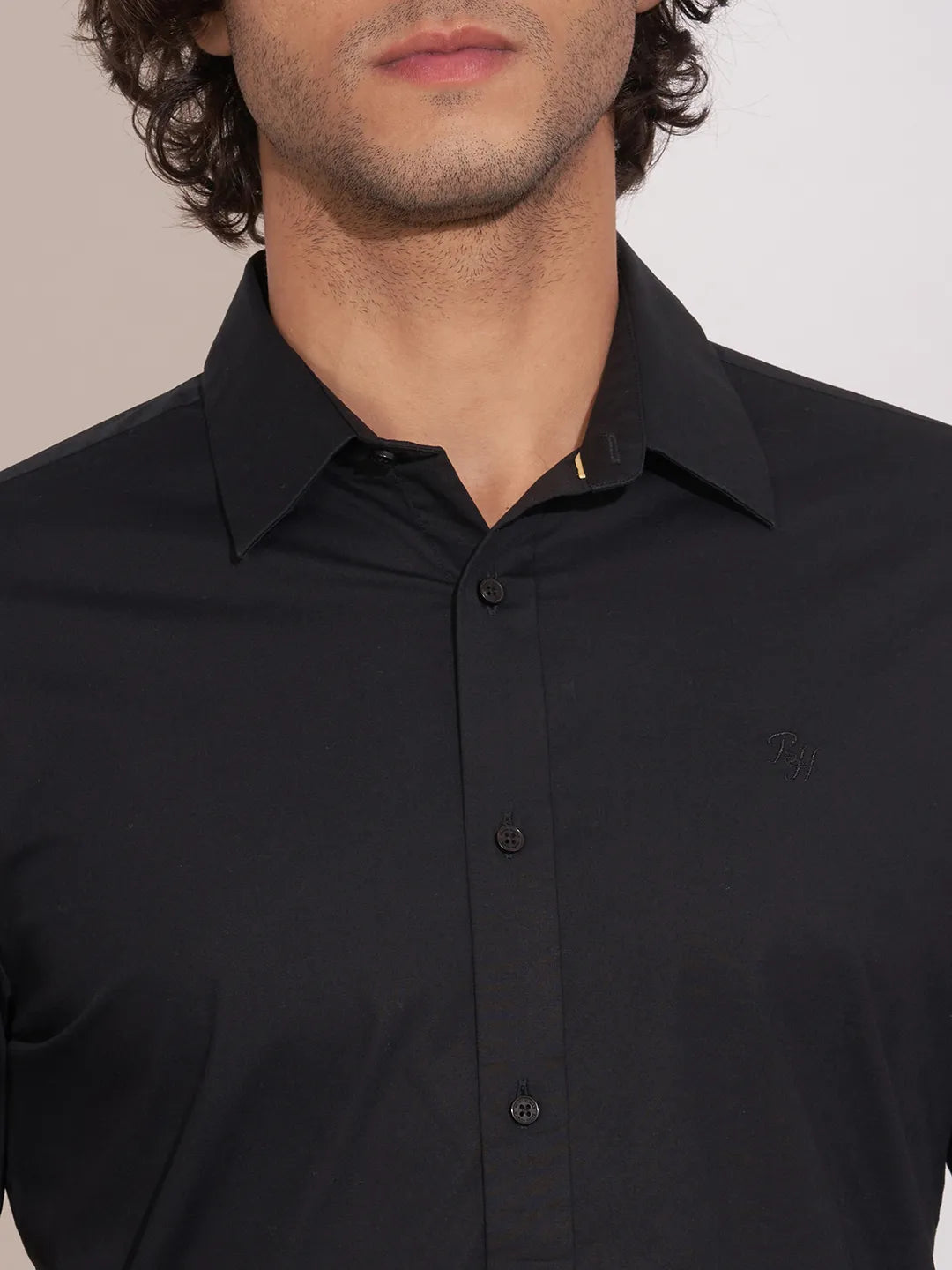 Black Regular Fit Regular Collar Men's Shirt by Being Human Clothing