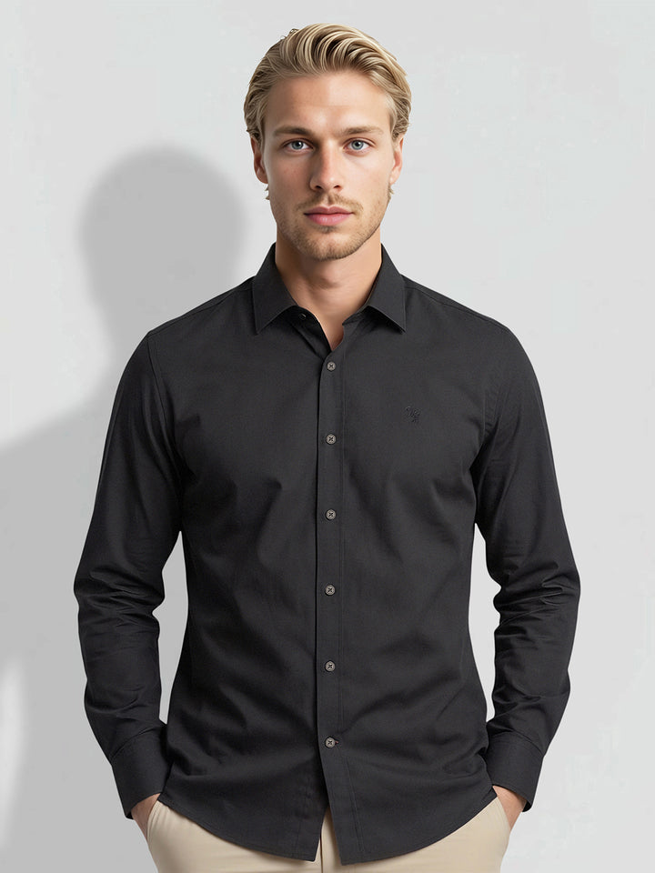 Black Moderno Fit Men's Long Sleeves Shirt by Being Human Clothing