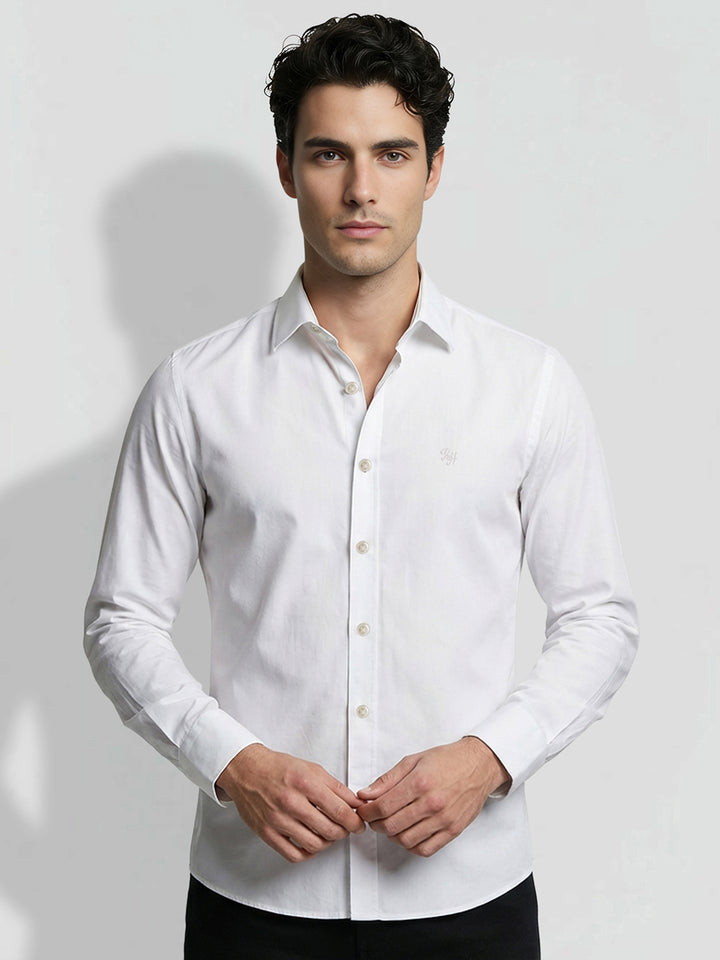 White Moderno Fit Men's Long Sleeves Spread Collar Shirt by Being Human Clothing