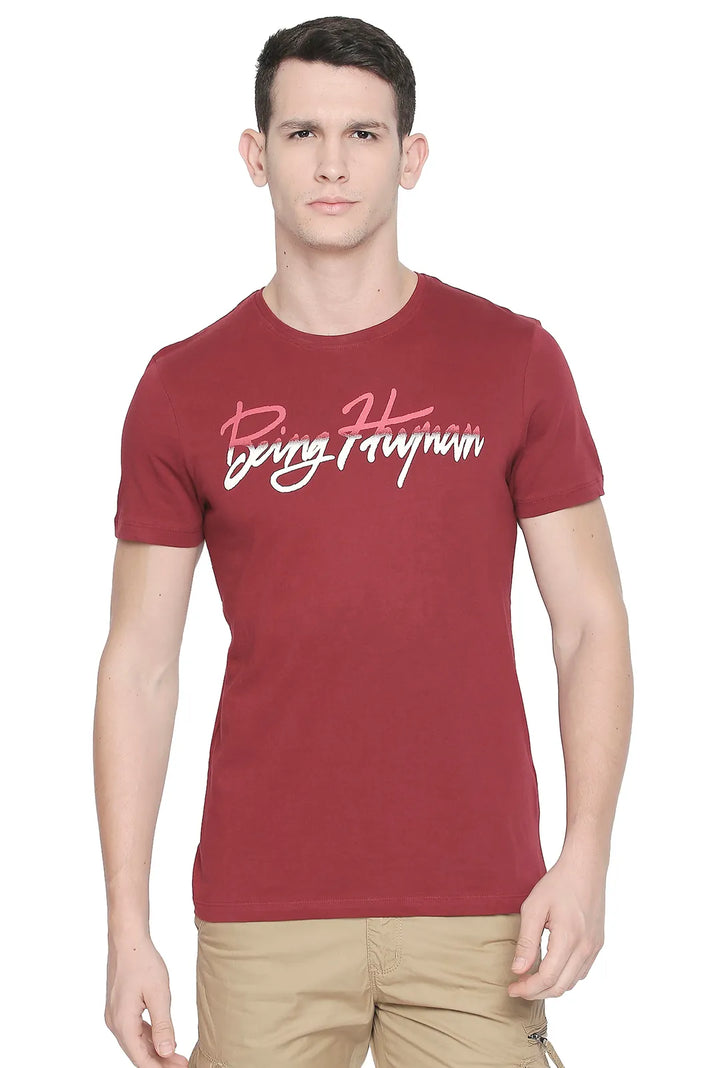Red Regular Fit Men's Short Sleeves T-Shirt by Being Human Clothing