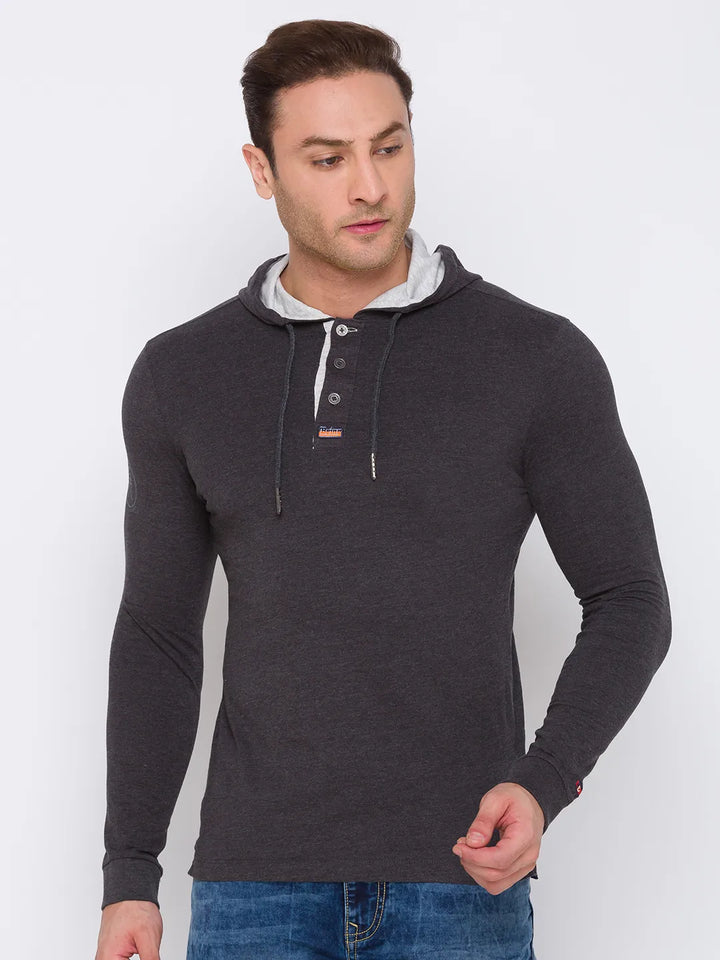 Grey Regular Fit Men's Hooded T-Shirt by Being Human Clothing