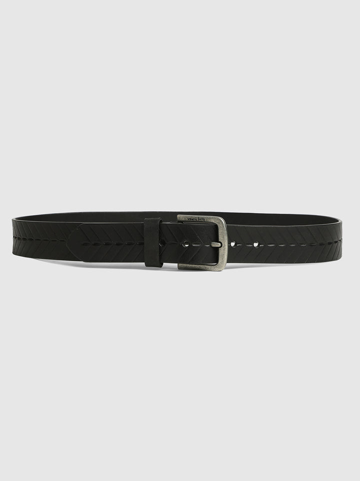 Black Buff Calf Leather Regular Fit Unisex Belt by Being Human Clothing