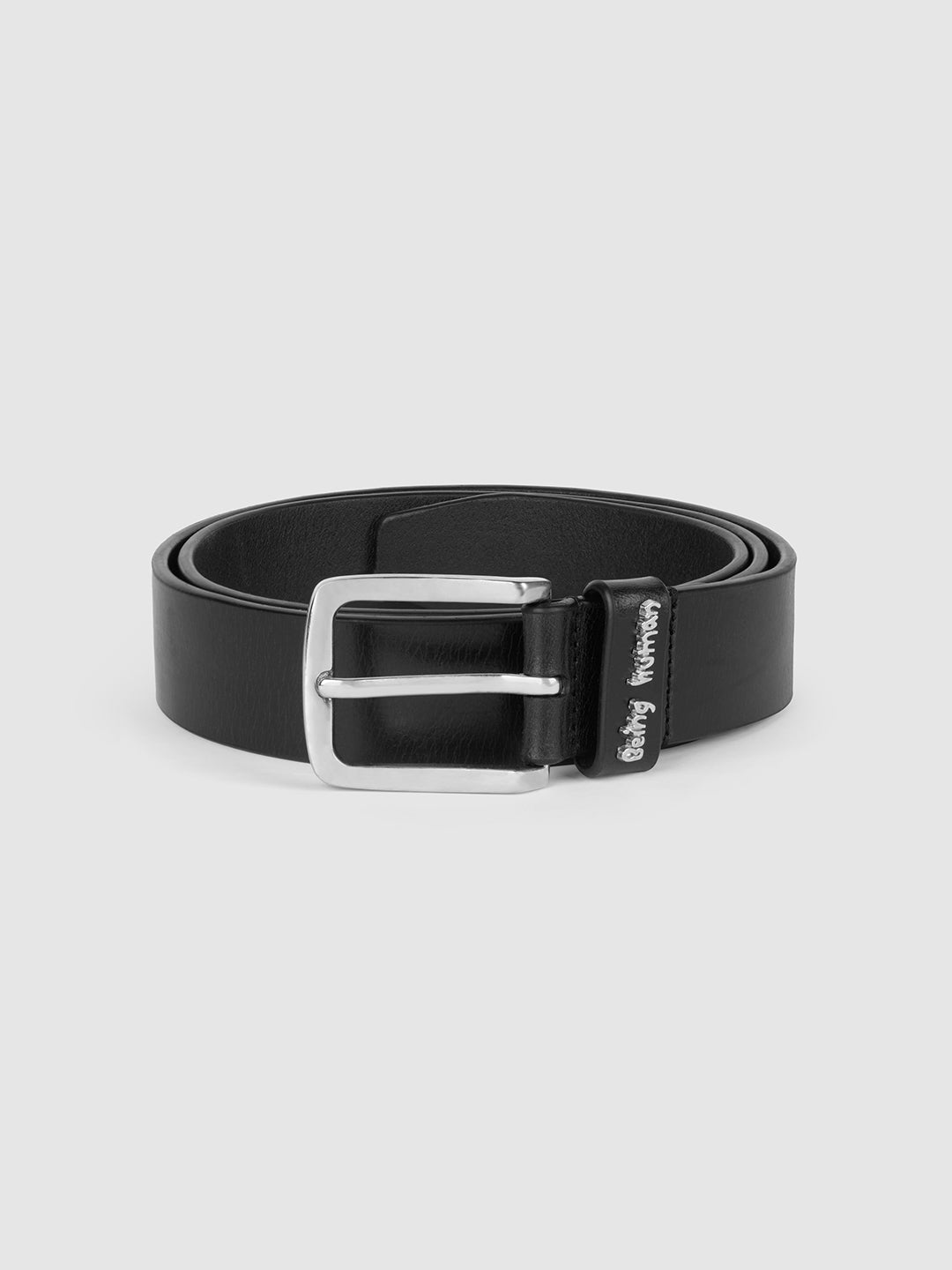 Black Solid Buckle Pin Men's Belt by Being Human Clothing