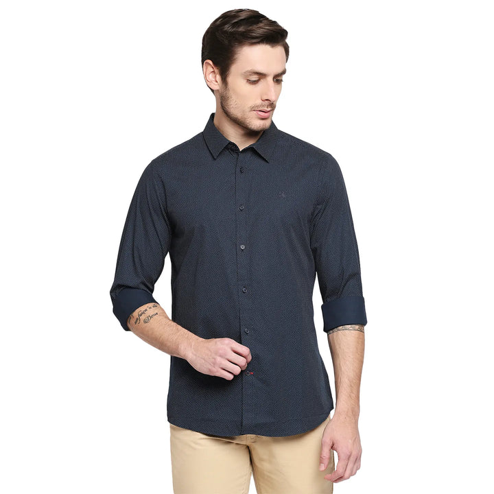 Blue Slim Straight Fit Regular Collar Long Sleeves Cotton Men's Shirt by Being Human Clothing