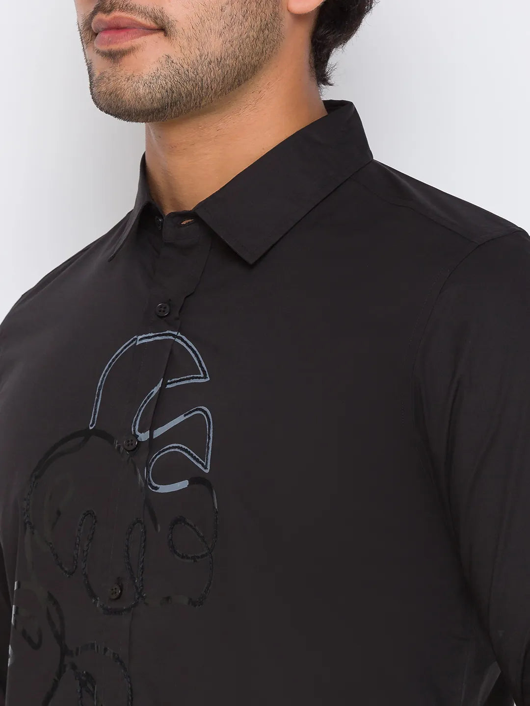 Black Slim Straight Fit Regular Collar Long Sleeves Cotton Men's Shirt by Being Human Clothing