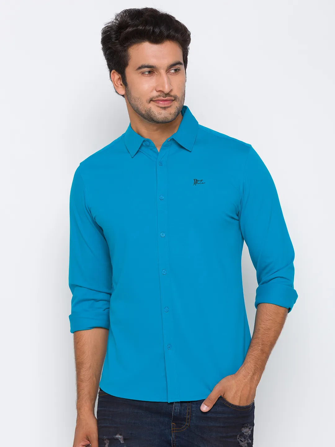 Men Slim Fit Collared Shirts-Blue by Being Human Clothing