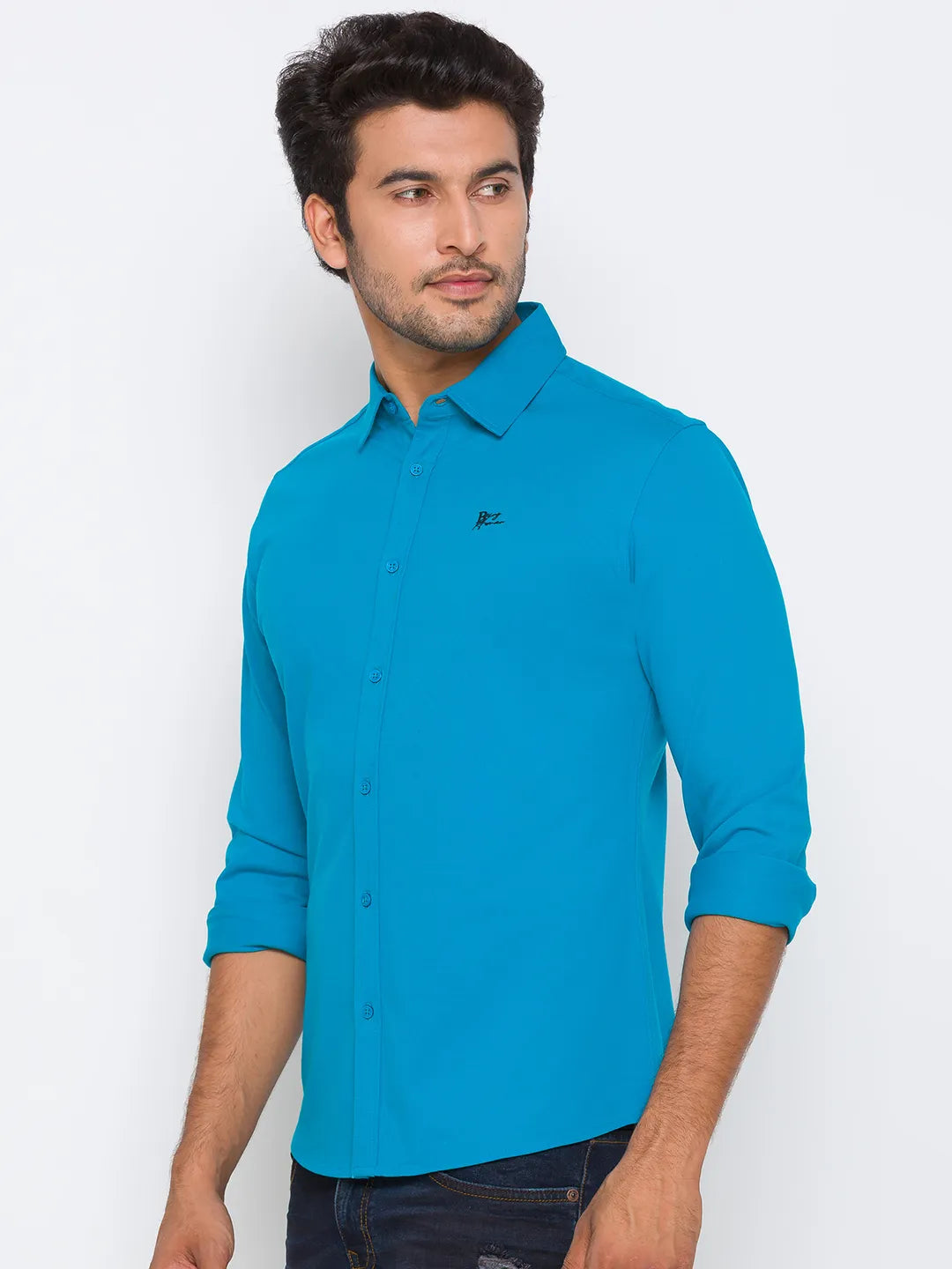 Men Slim Fit Collared Shirts-Blue by Being Human Clothing