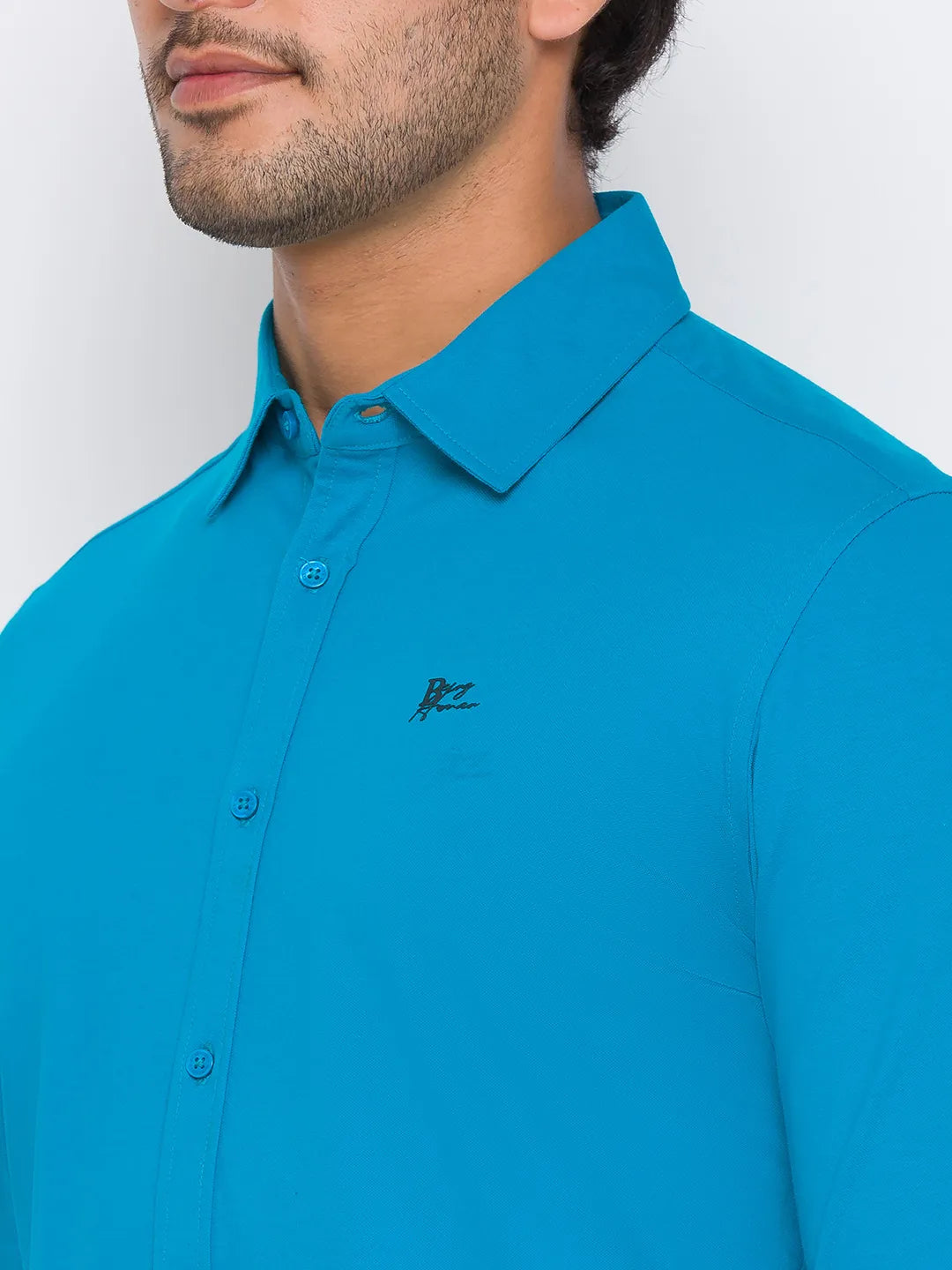 Men Slim Fit Collared Shirts-Blue by Being Human Clothing