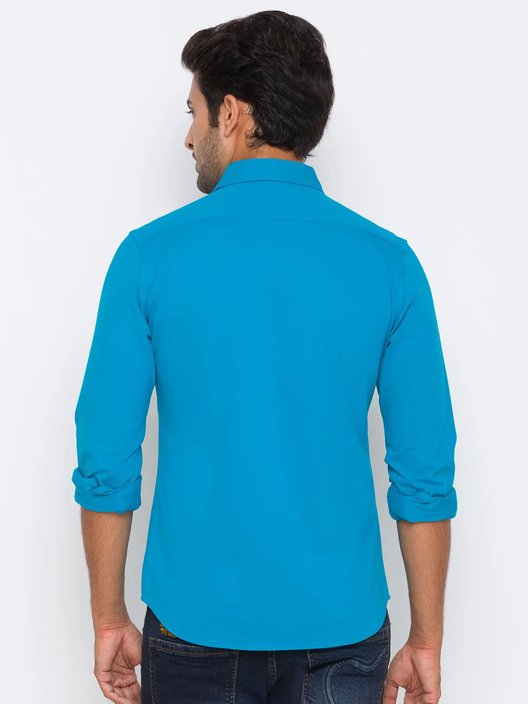 Men Slim Fit Collared Shirts-Blue by Being Human Clothing