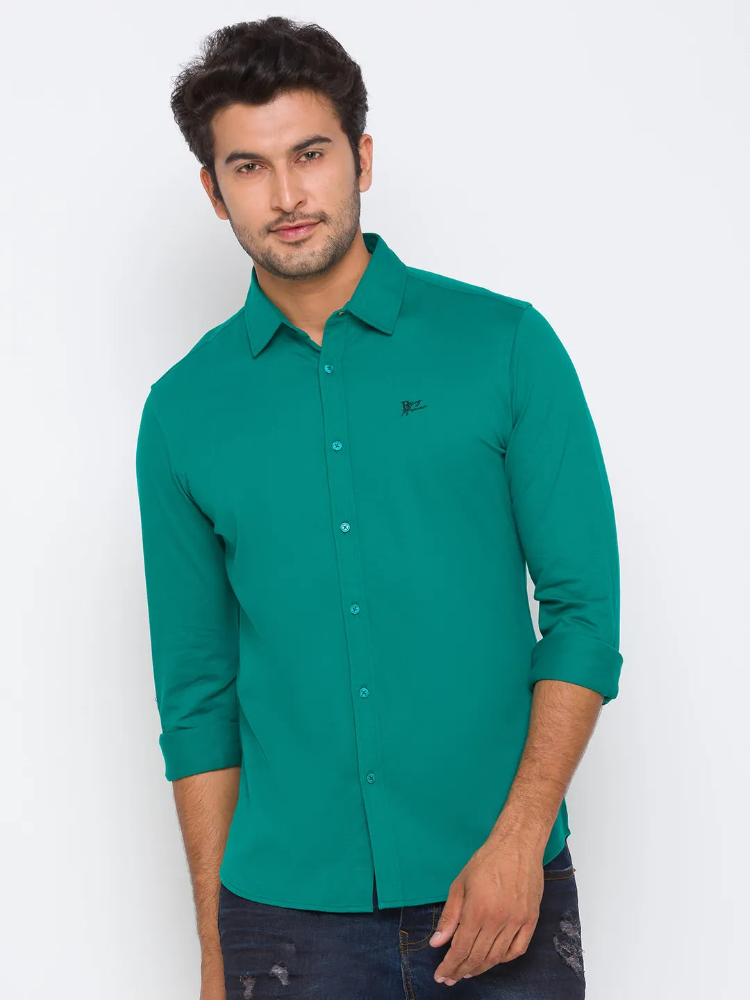 Being Human Clothing Men Slim Fit Collared Shirts-Green