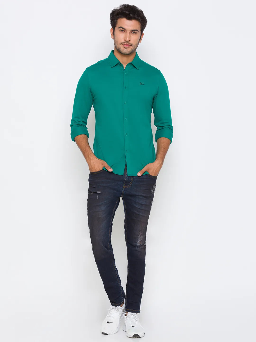 Being Human Clothing Men Slim Fit Collared Shirts-Green
