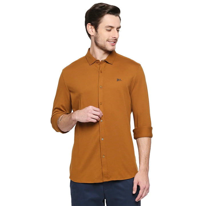 Yellow Slim Straight Fit Regular Collar Long Sleeves Cotton Men's Shirt by Being Human Clothing