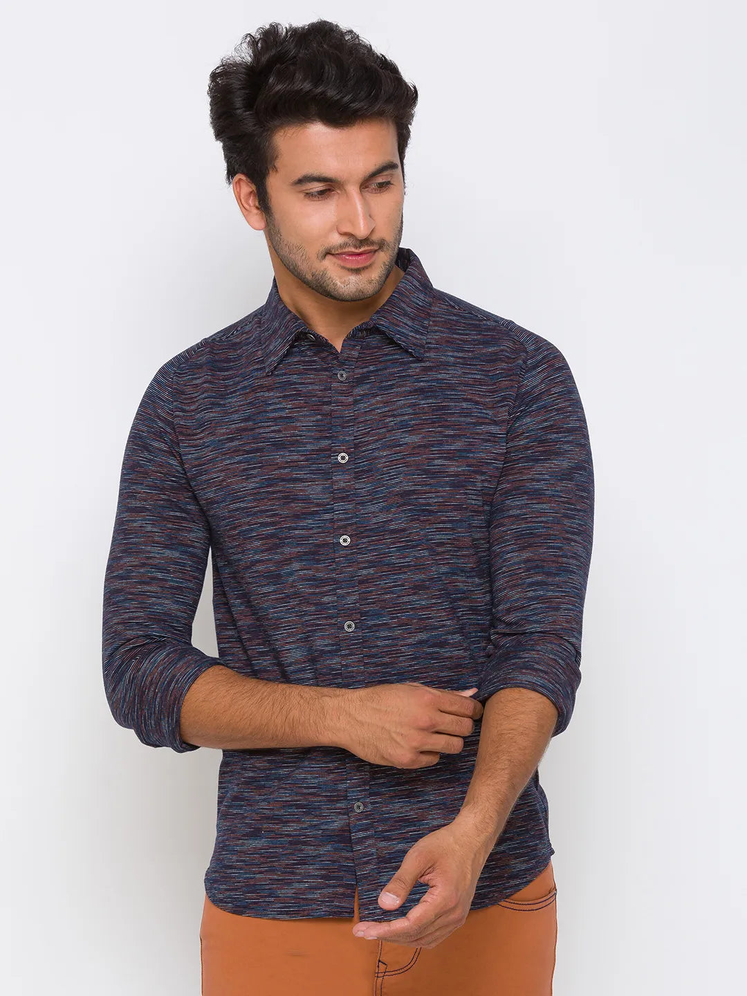 Being Human Clothing Men Slim Fit Collared Shirts-Navy