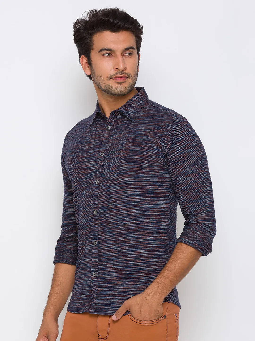 Being Human Clothing Men Slim Fit Collared Shirts-Navy