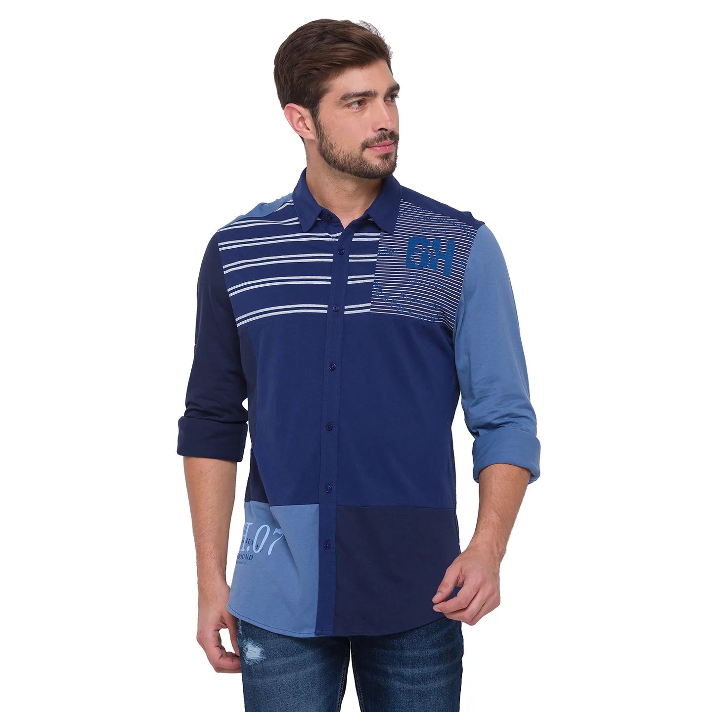 Being Human Clothing Men Slim Fit Collared Shirts-Navy