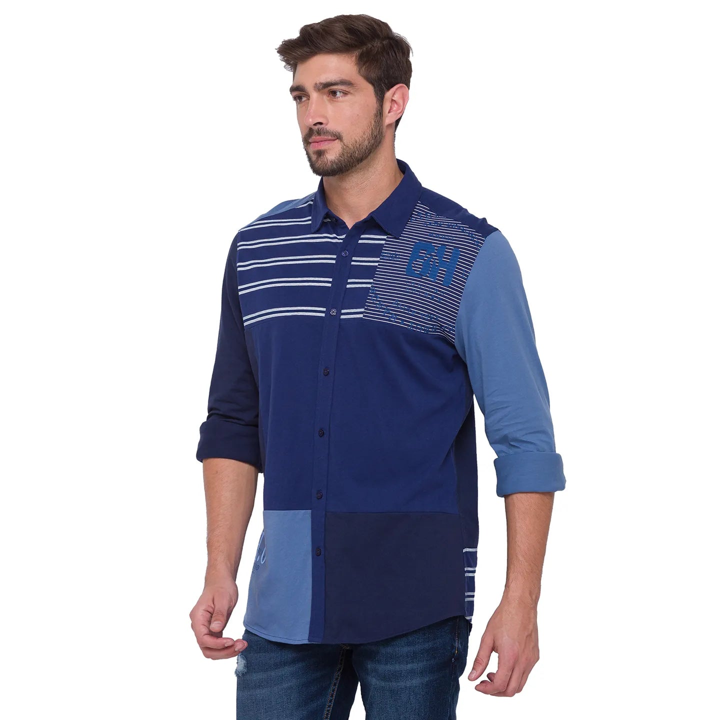 Being Human Clothing Men Slim Fit Collared Shirts-Navy