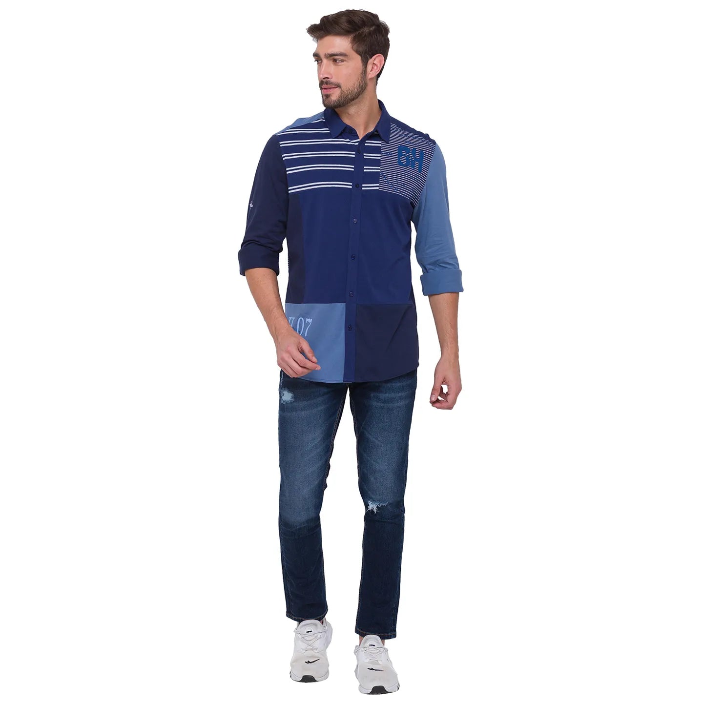 Being Human Clothing Men Slim Fit Collared Shirts-Navy