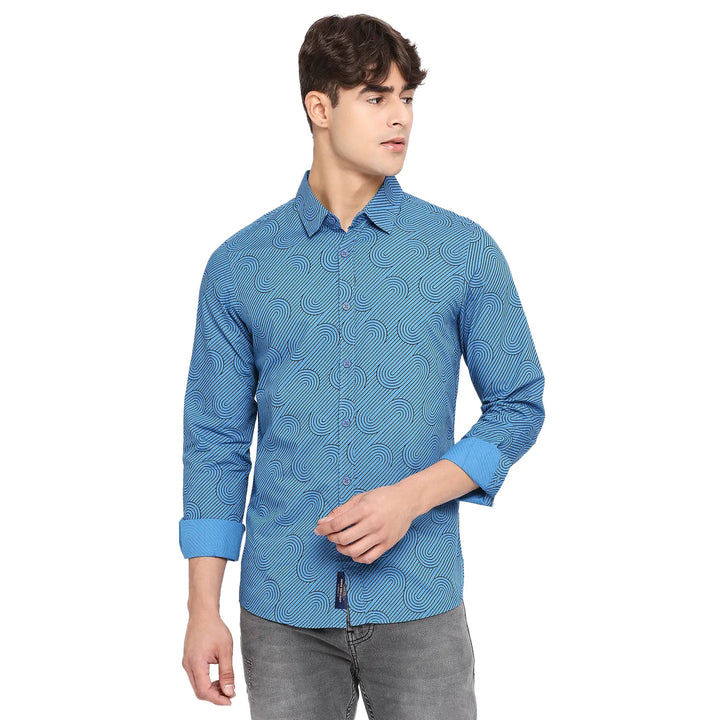 Blue Slim Fit Regular Collar Men's Shirt by Being Human Clothing
