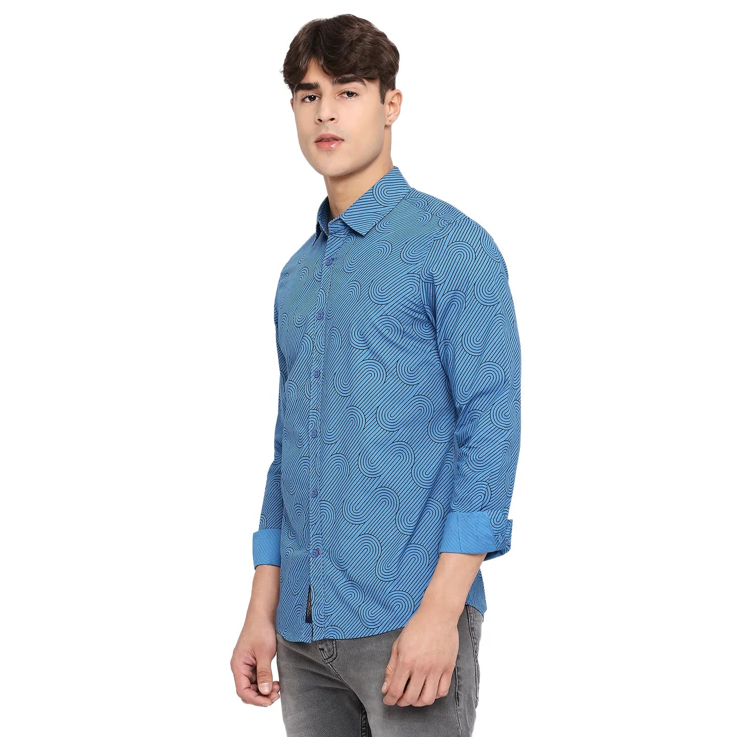 Being Human Clothing Men Slim Fit Collared Shirts-Marine Blue