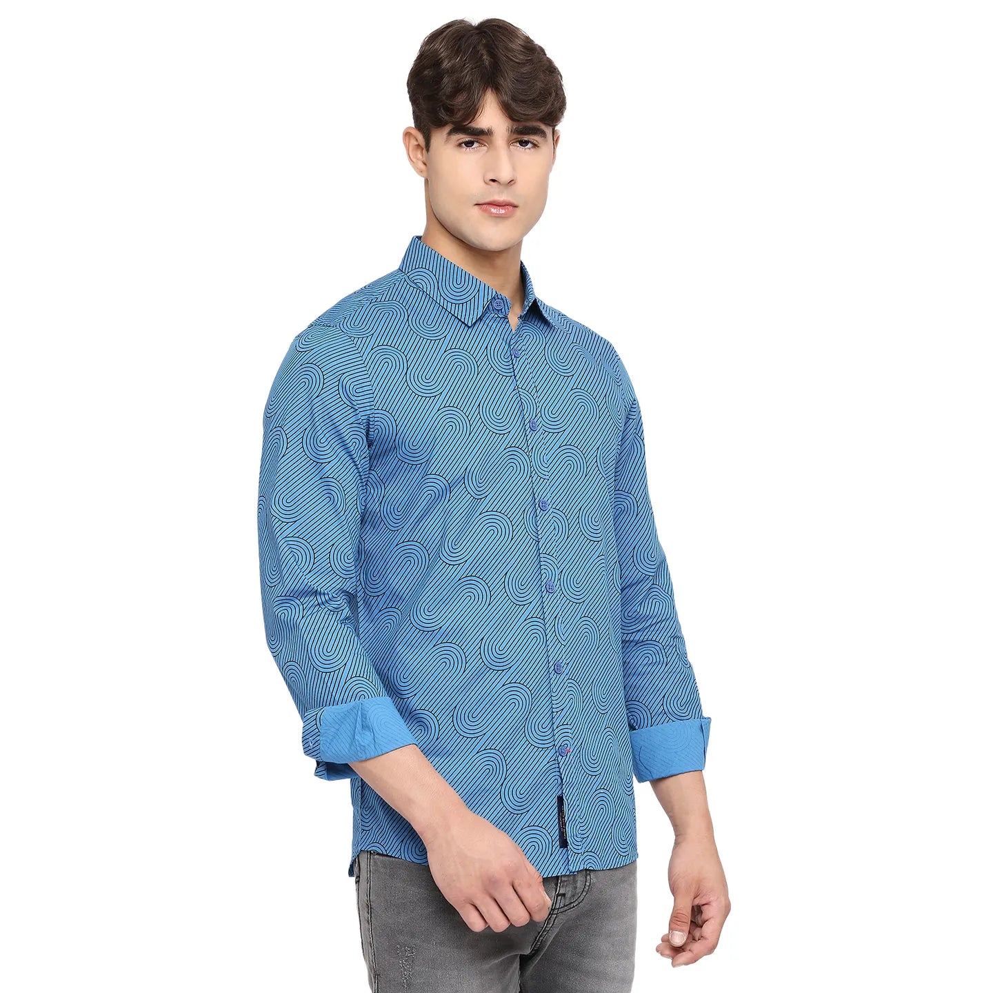 Being Human Clothing Men Slim Fit Collared Shirts-Marine Blue