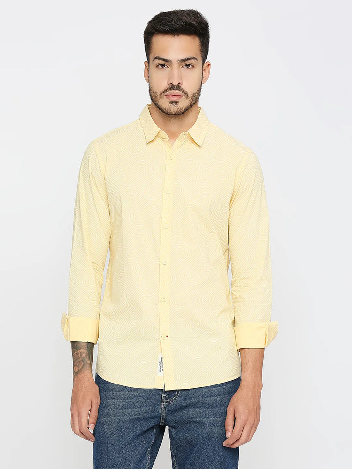 Yellow Slim Straight Fit Regular Collar Long Sleeves Men's Shirt by Being Human Clothing