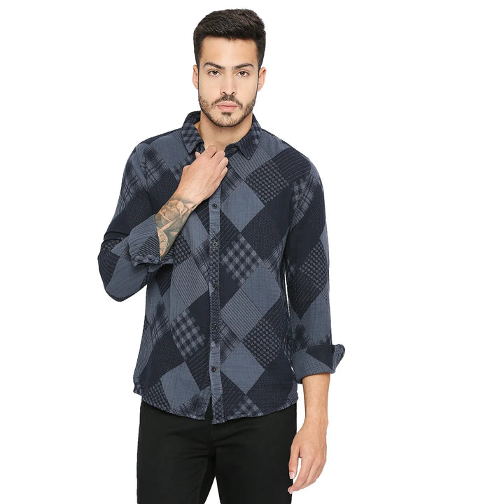 Grey Slim Fit Regular Collar Men's Shirt by Being Human Clothing