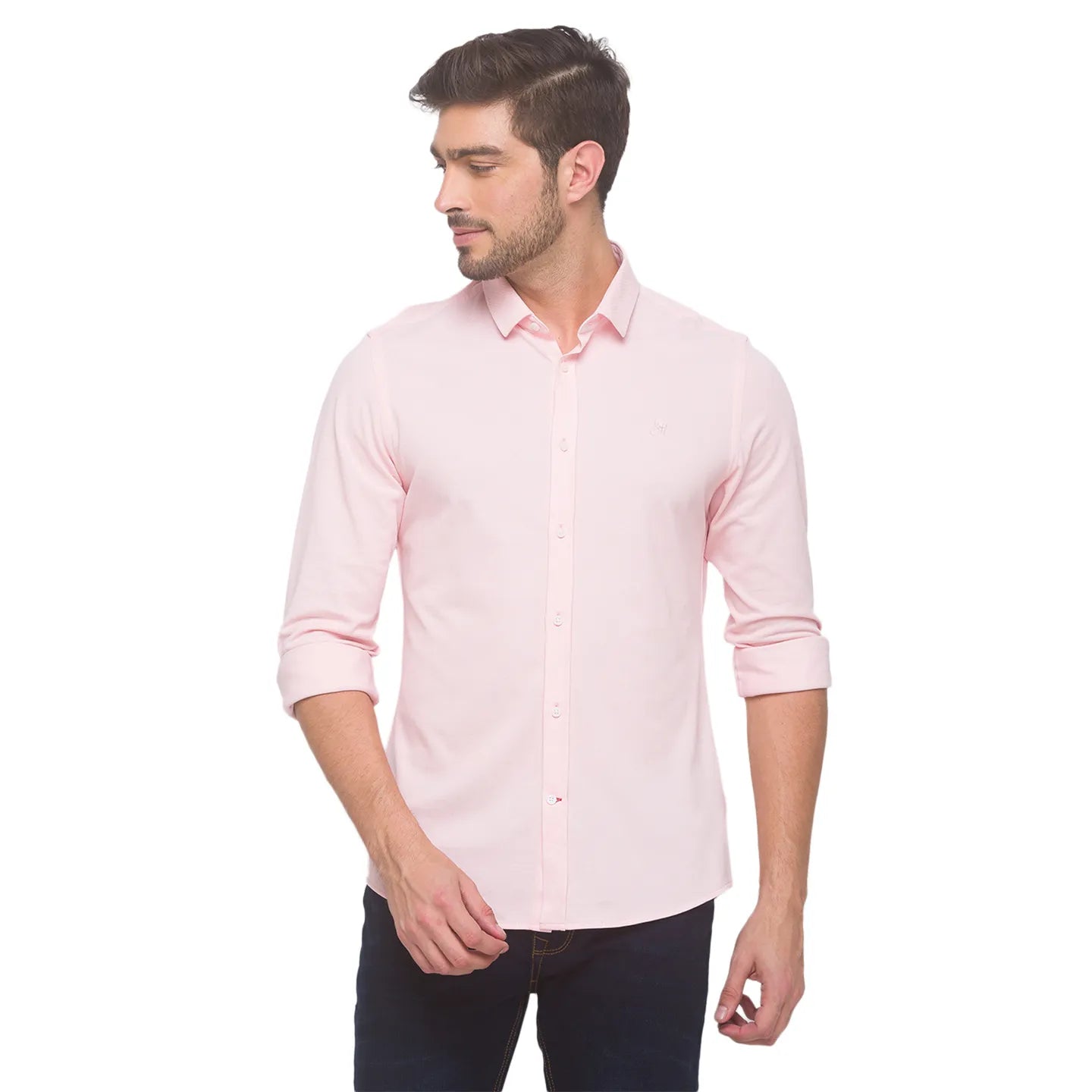 Pink Slim Straight Fit Regular Collar Long Sleeves Cotton Men's Shirt by Being Human Clothing