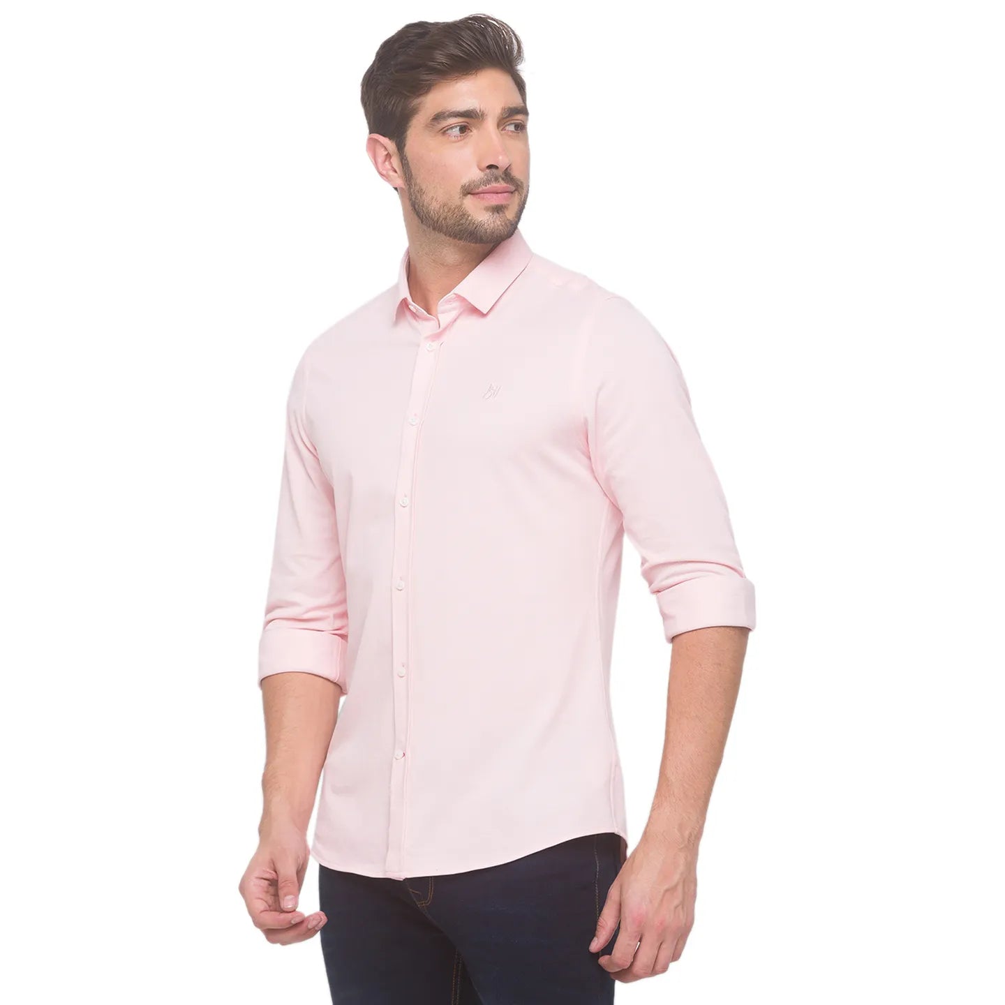 Pink Slim Straight Fit Regular Collar Long Sleeves Cotton Men's Shirt by Being Human Clothing