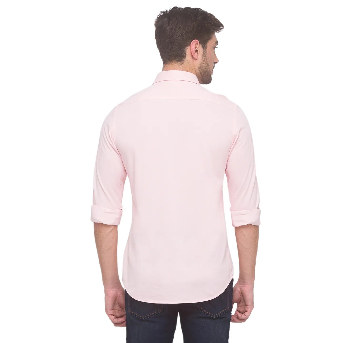 Pink Slim Straight Fit Regular Collar Long Sleeves Cotton Men's Shirt by Being Human Clothing