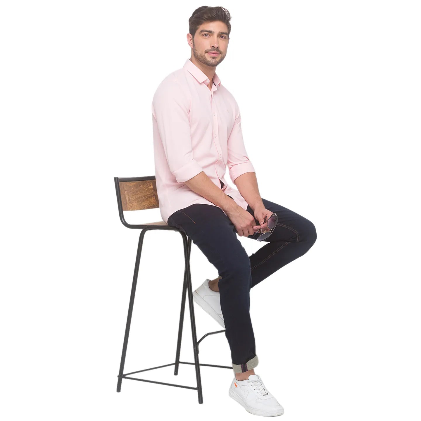 Pink Slim Straight Fit Regular Collar Long Sleeves Cotton Men's Shirt by Being Human Clothing