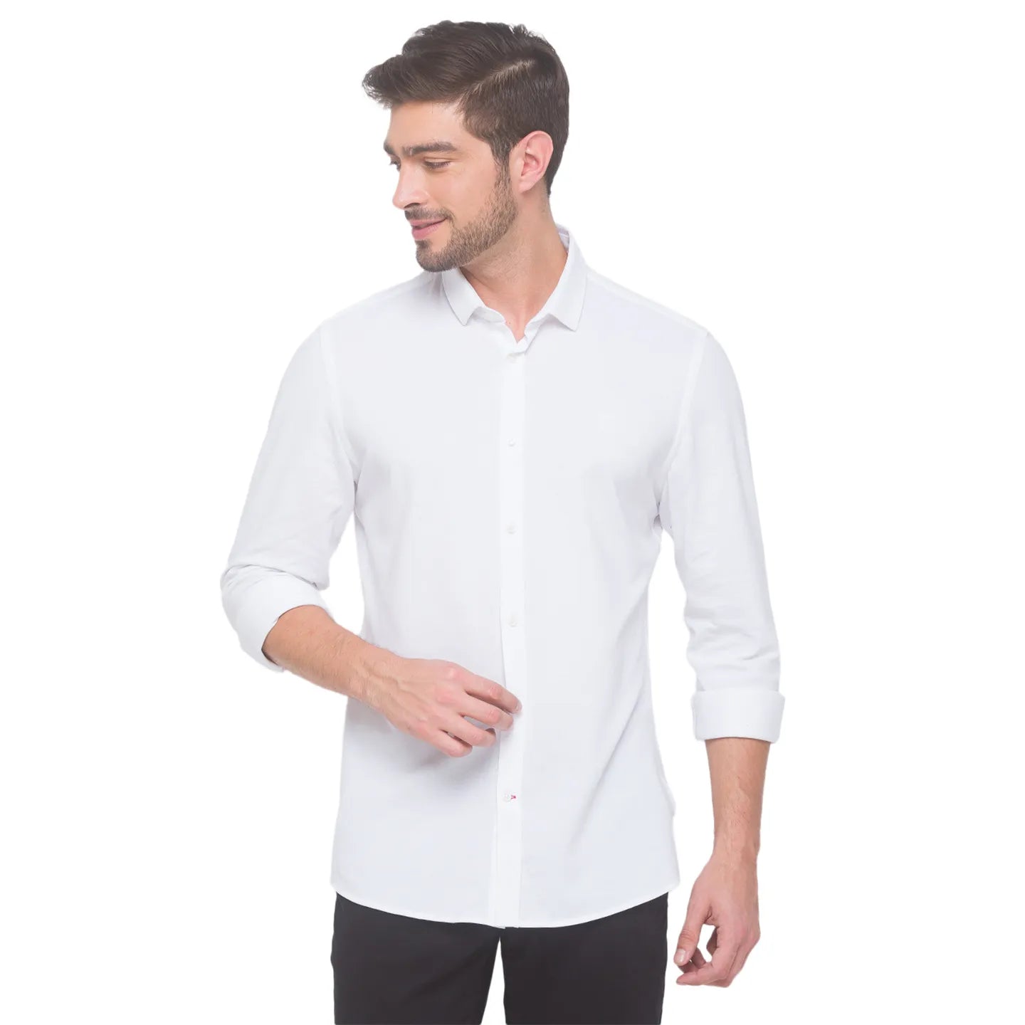 White Slim Straight Fit Regular Collar Long Sleeves Cotton Men's Shirt by Being Human Clothing