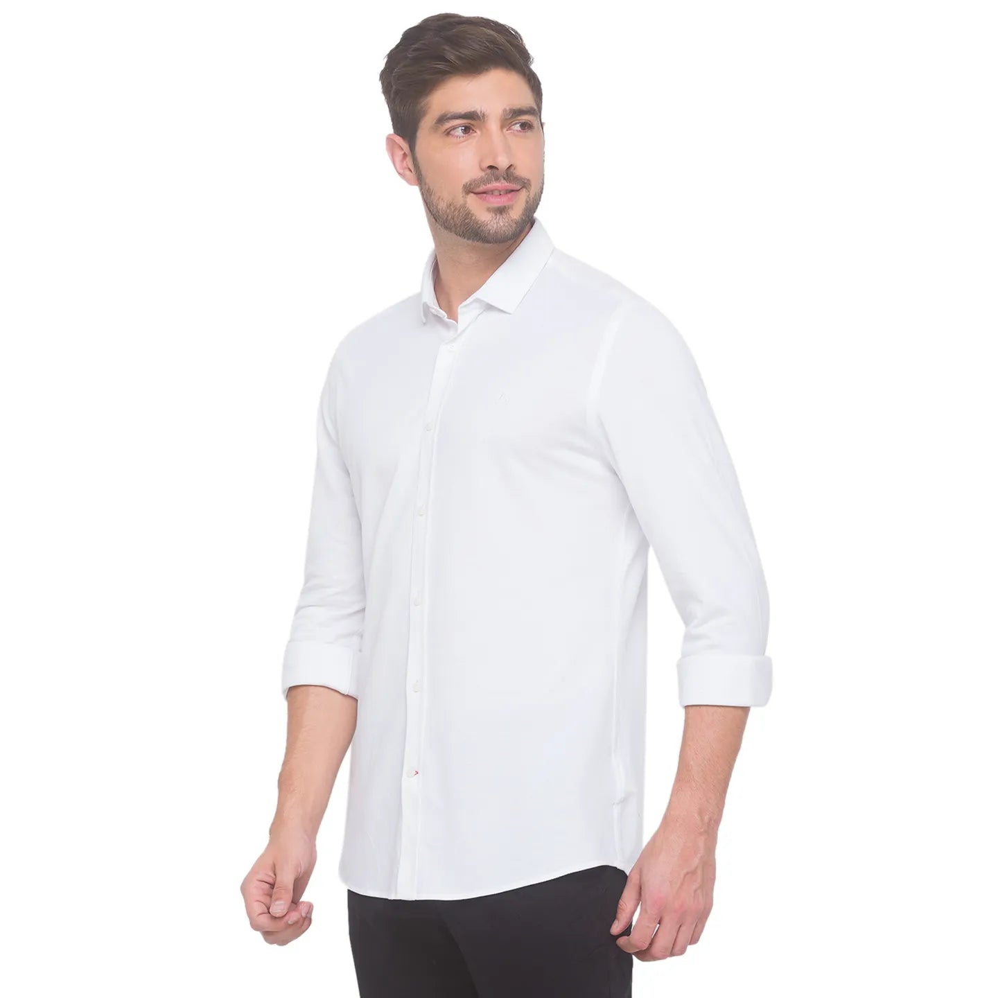 White Slim Straight Fit Regular Collar Long Sleeves Cotton Men's Shirt by Being Human Clothing