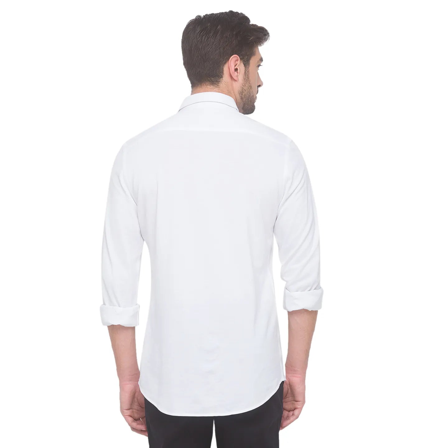 White Slim Straight Fit Regular Collar Long Sleeves Cotton Men's Shirt by Being Human Clothing