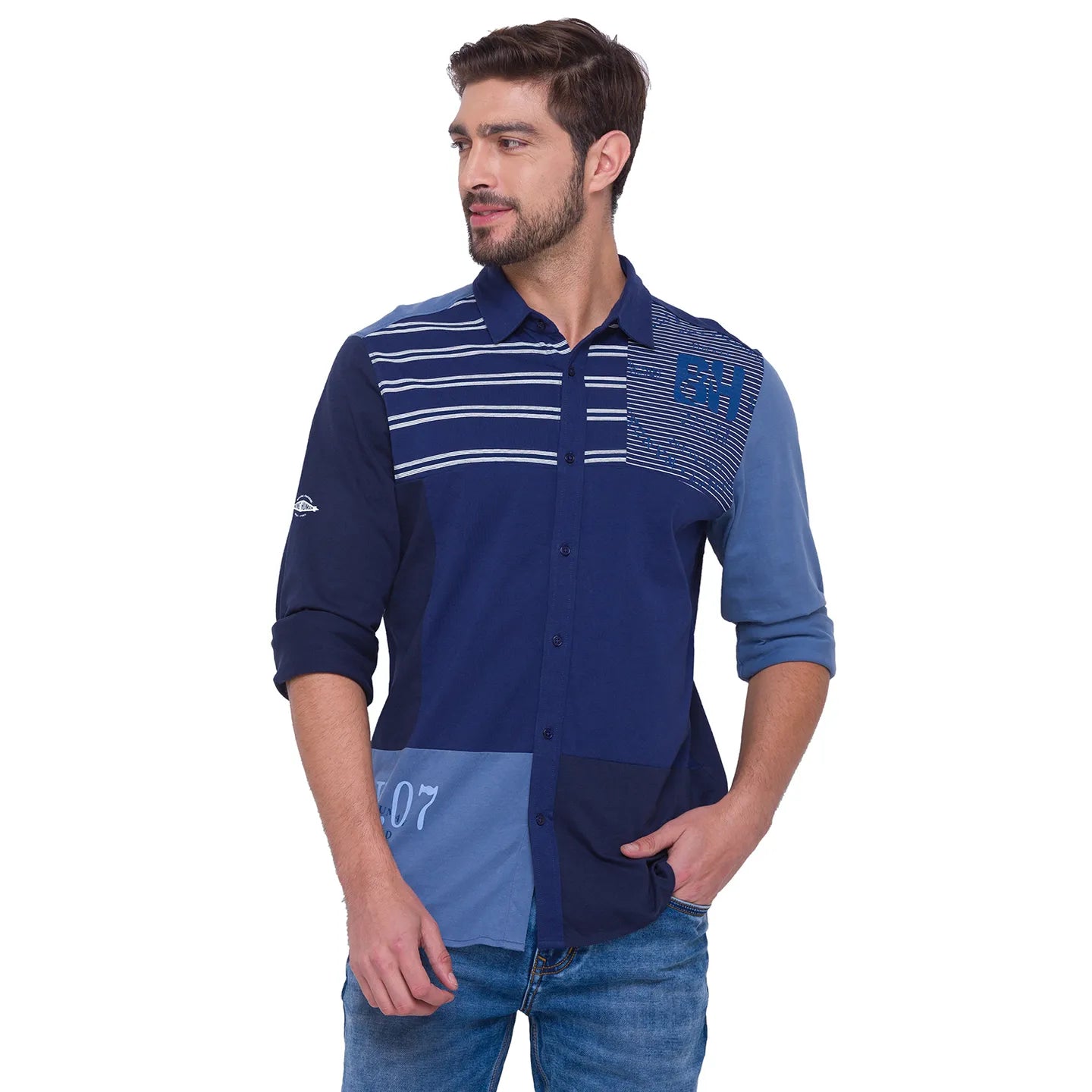 Being Human Clothing Men Slim Fit Collared Shirts-Blue