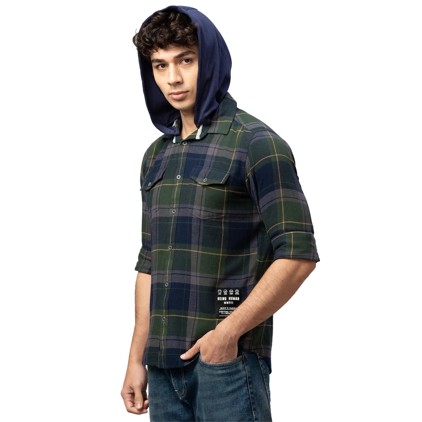 Being Human Clothing Men Slim Fit Collared Shirts-Navy