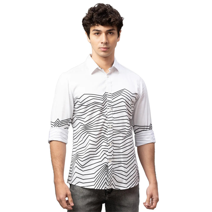 White Slim Straight Fit Regular Collar Long Sleeves Polyester Men's Shirt by Being Human Clothing
