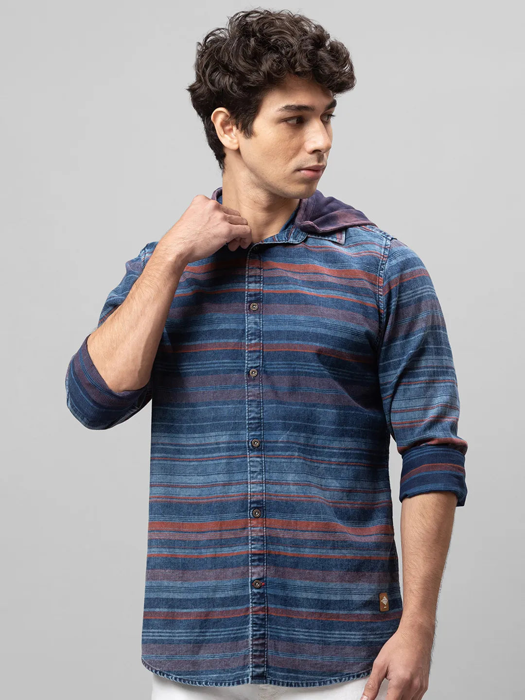 Blue Slim Straight Fit Regular Collar Long Sleeves Cotton Men's Shirt by Being Human Clothing