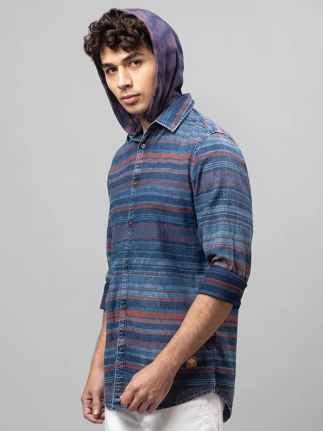 Blue Slim Straight Fit Regular Collar Long Sleeves Cotton Men's Shirt by Being Human Clothing