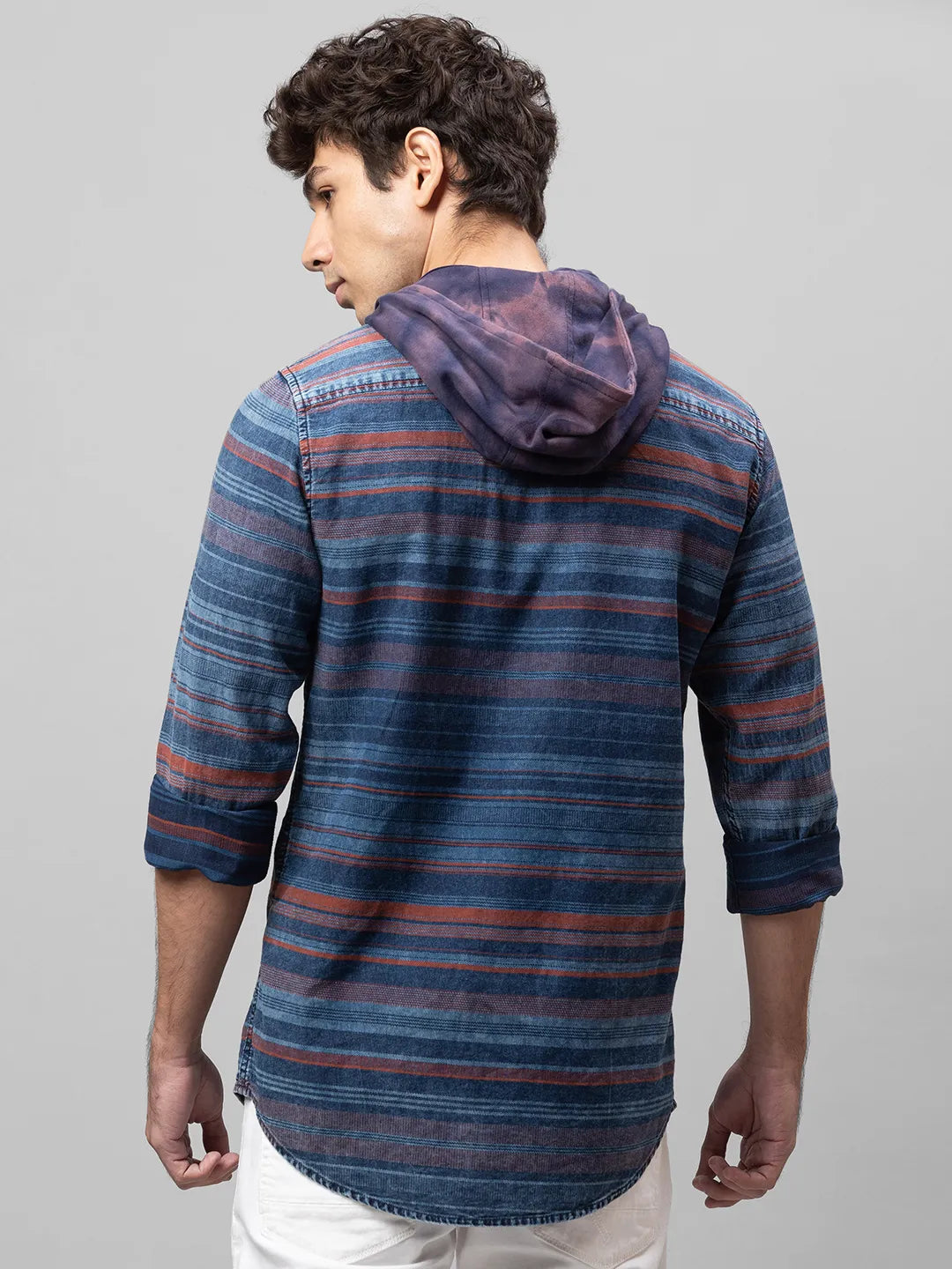 Blue Slim Straight Fit Regular Collar Long Sleeves Cotton Men's Shirt by Being Human Clothing