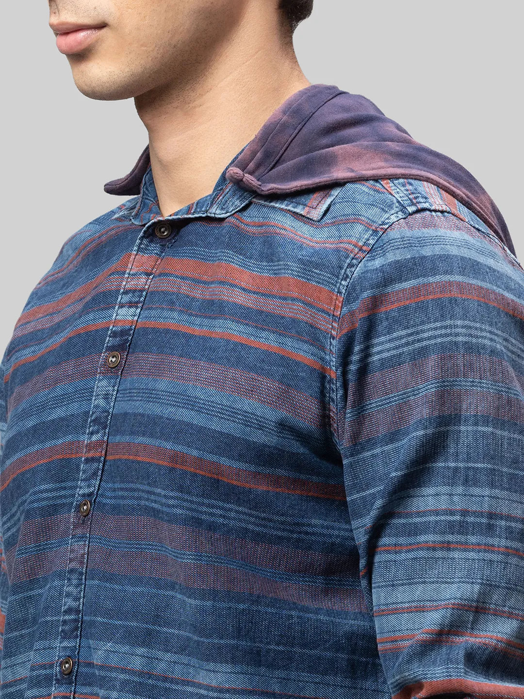 Blue Slim Straight Fit Regular Collar Long Sleeves Cotton Men's Shirt by Being Human Clothing