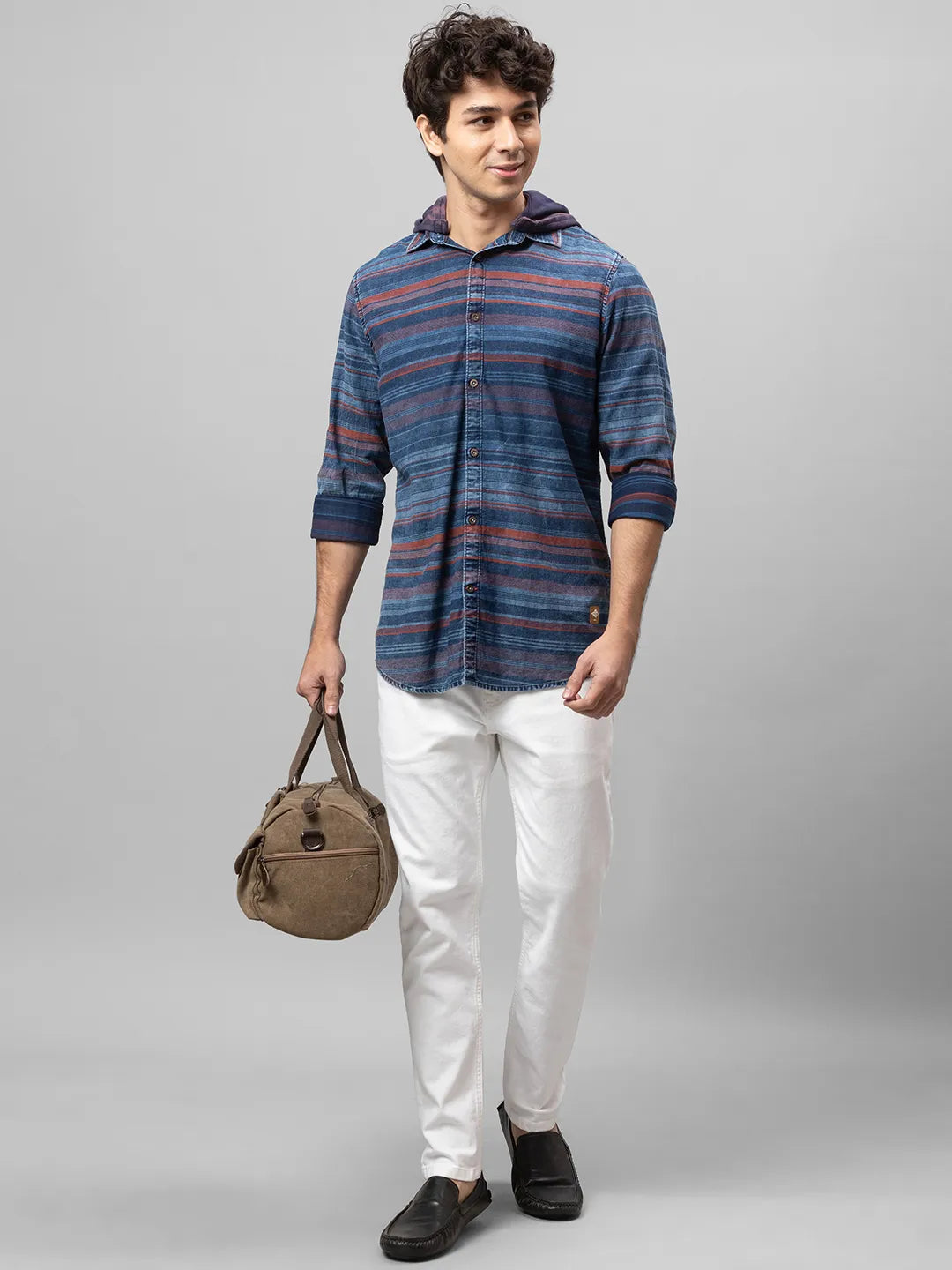 Blue Slim Straight Fit Regular Collar Long Sleeves Cotton Men's Shirt by Being Human Clothing