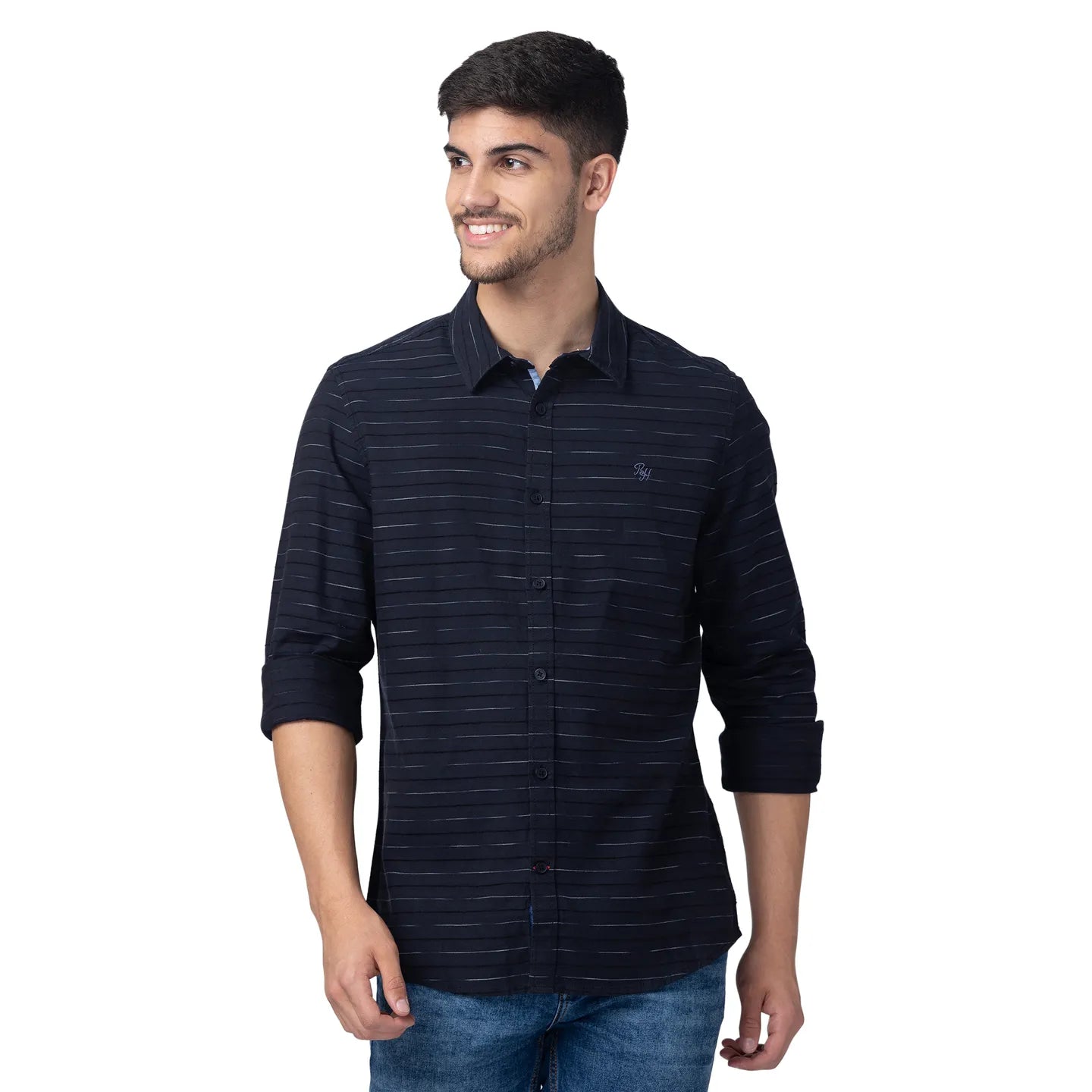 Navy Slim Fit Regular Collar Men's Shirt by Being Human Clothing