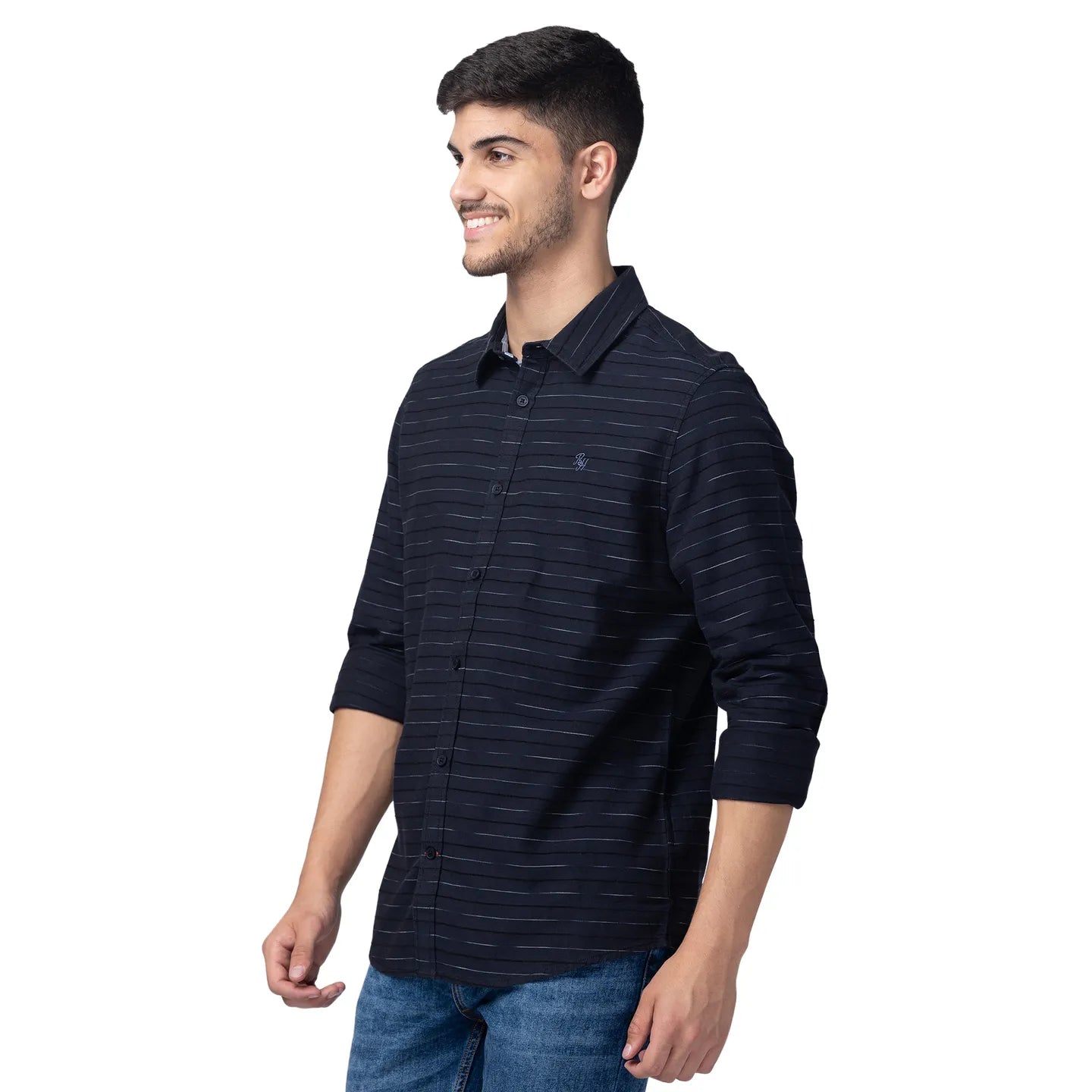 Navy Slim Fit Regular Collar Men's Shirt by Being Human Clothing