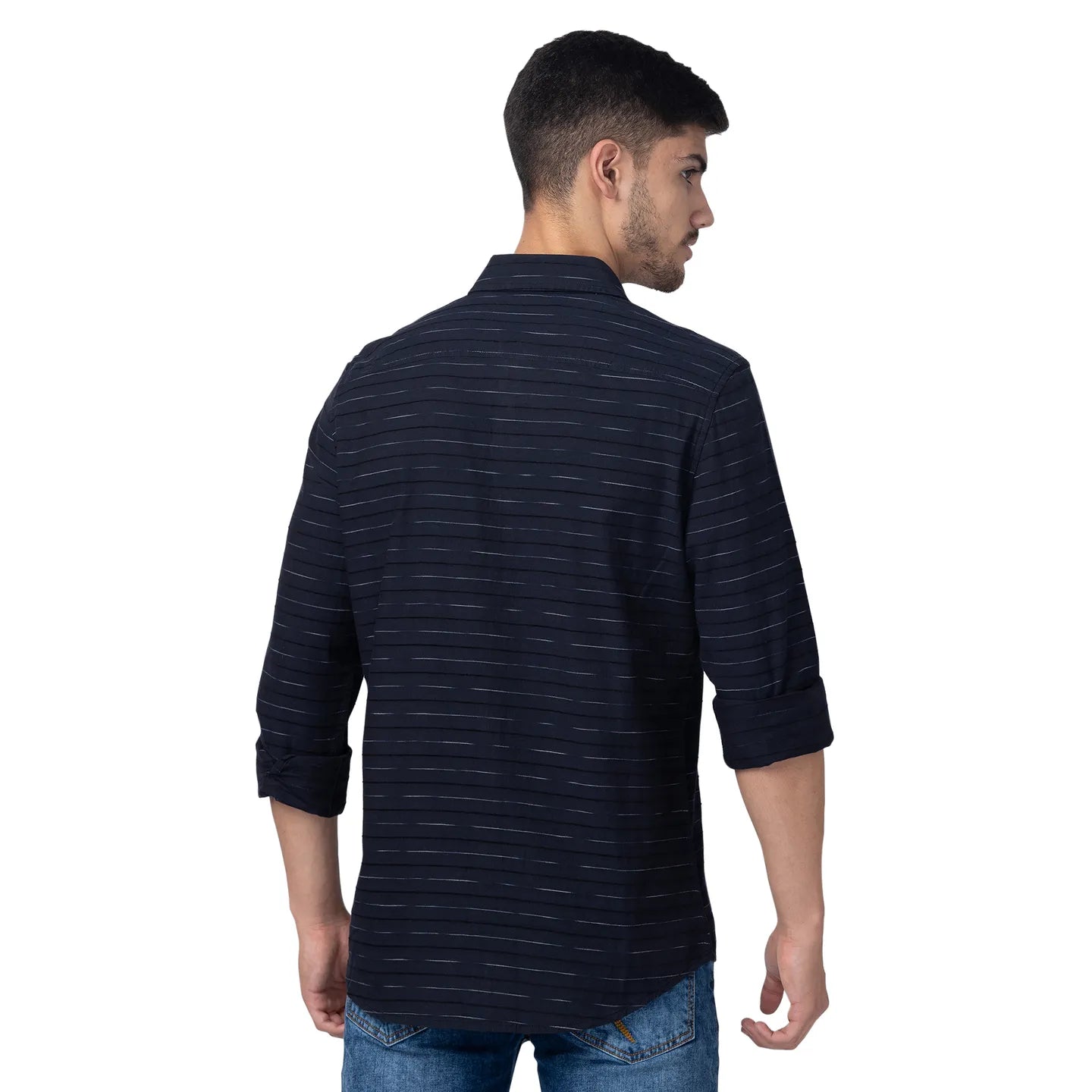 Navy Slim Fit Regular Collar Men's Shirt by Being Human Clothing