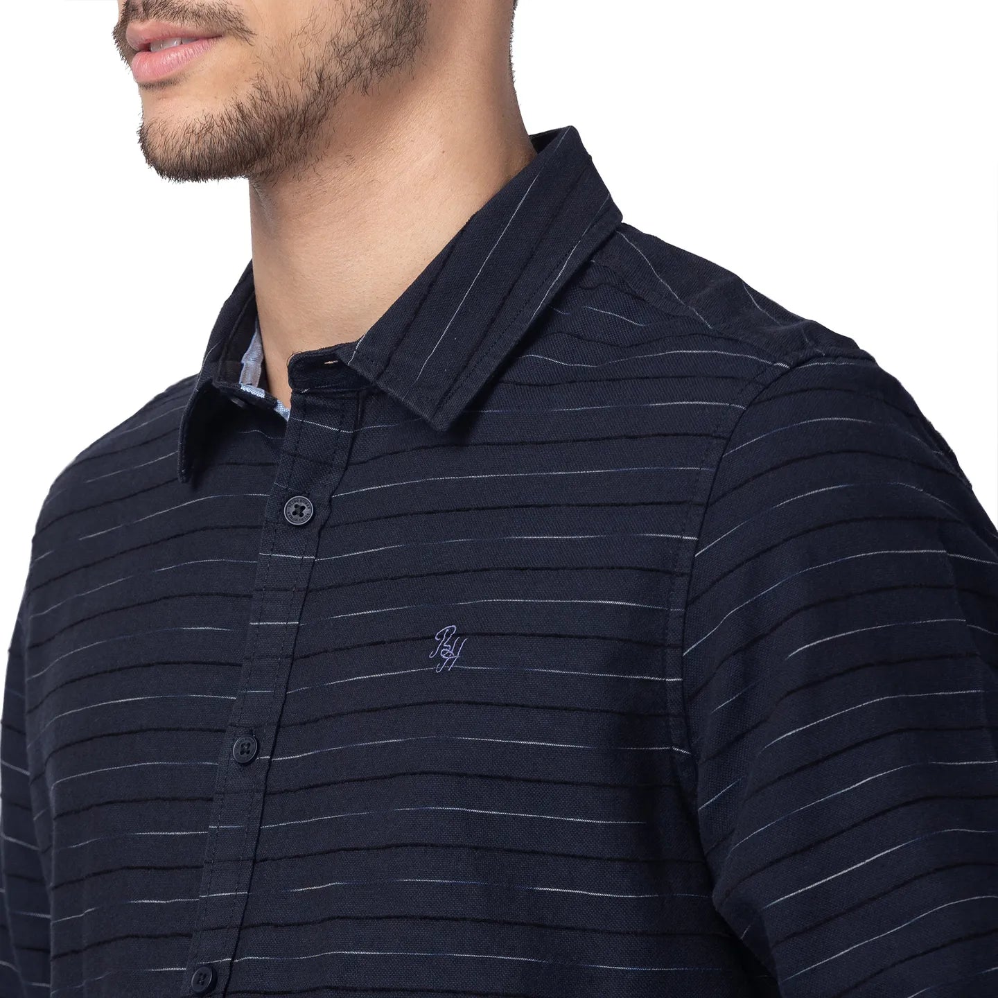 Navy Slim Fit Regular Collar Men's Shirt by Being Human Clothing