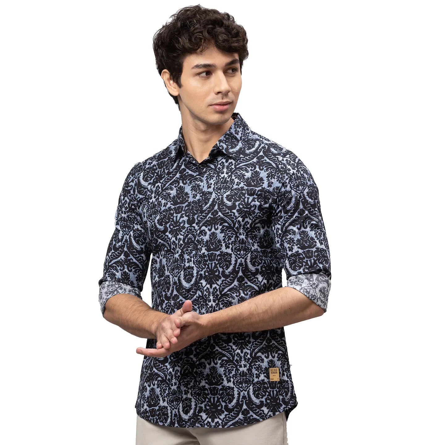 Being Human Clothing Men Slim Fit Collared Shirts-Black