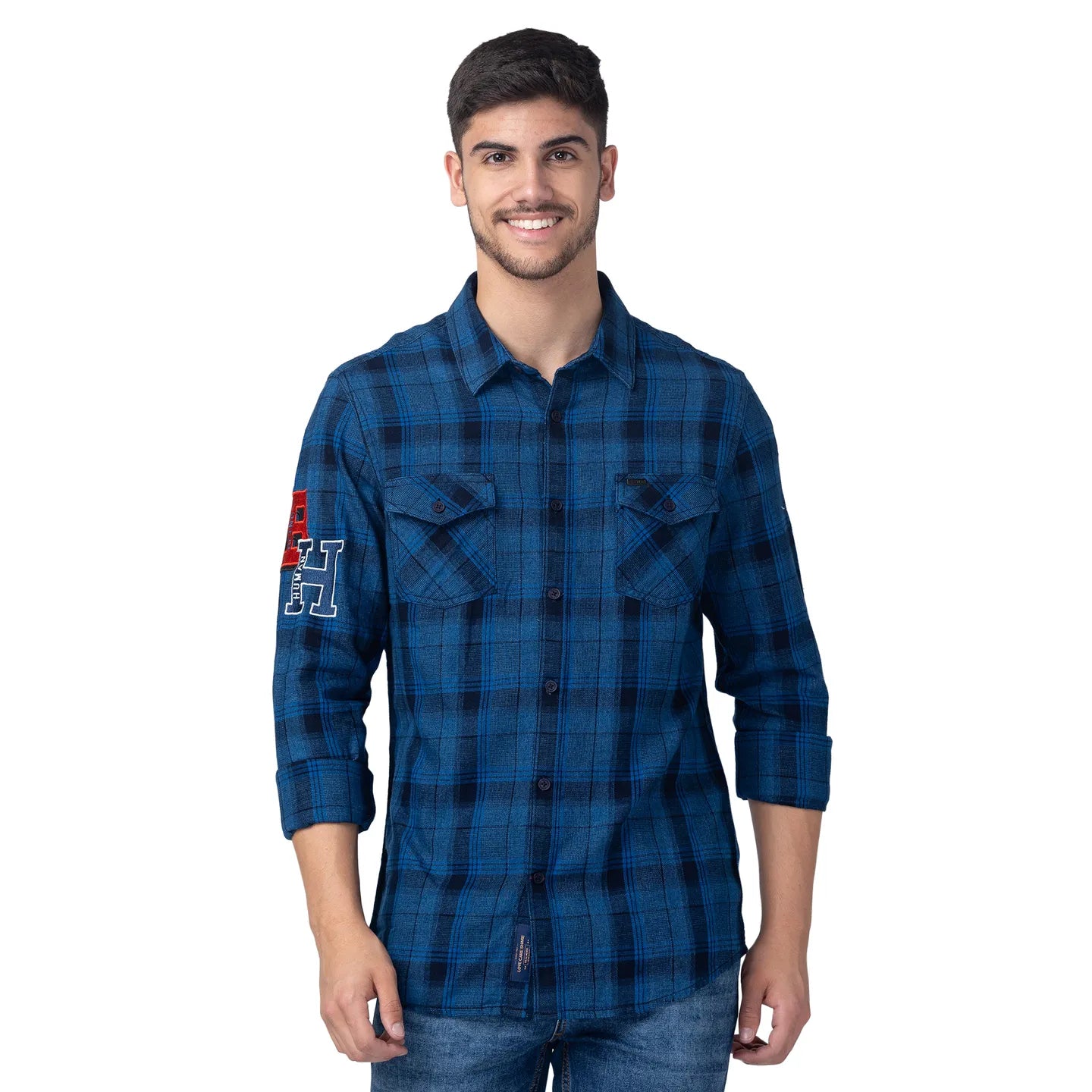 Blue Slim Fit Regular Collar Men's Shirt by Being Human Clothing