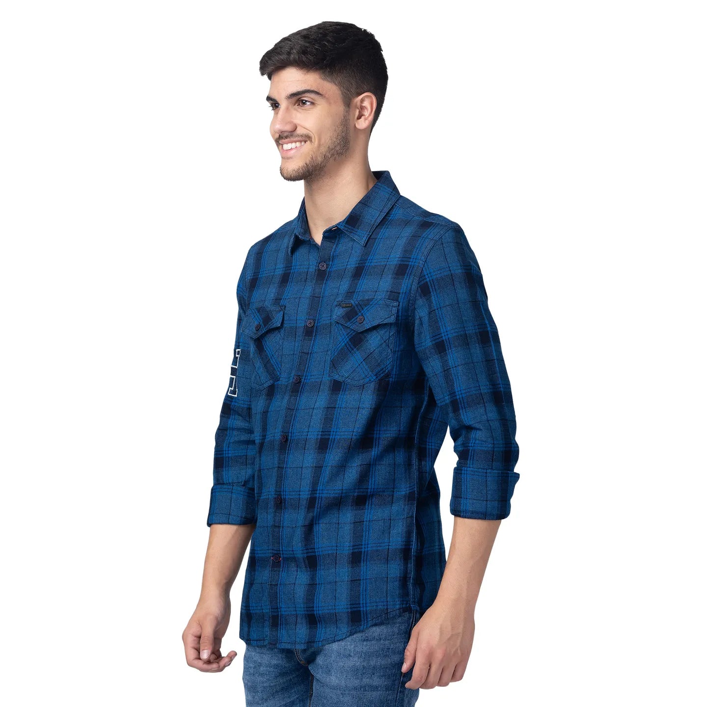 Blue Slim Fit Regular Collar Men's Shirt by Being Human Clothing