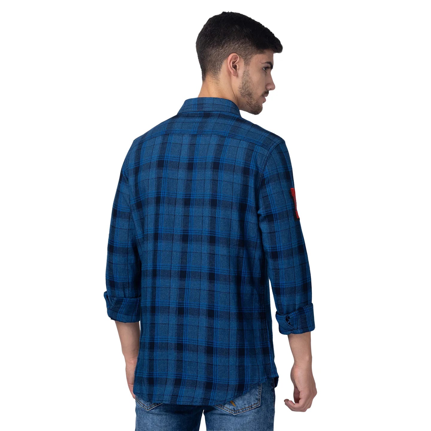 Blue Slim Fit Regular Collar Men's Shirt by Being Human Clothing