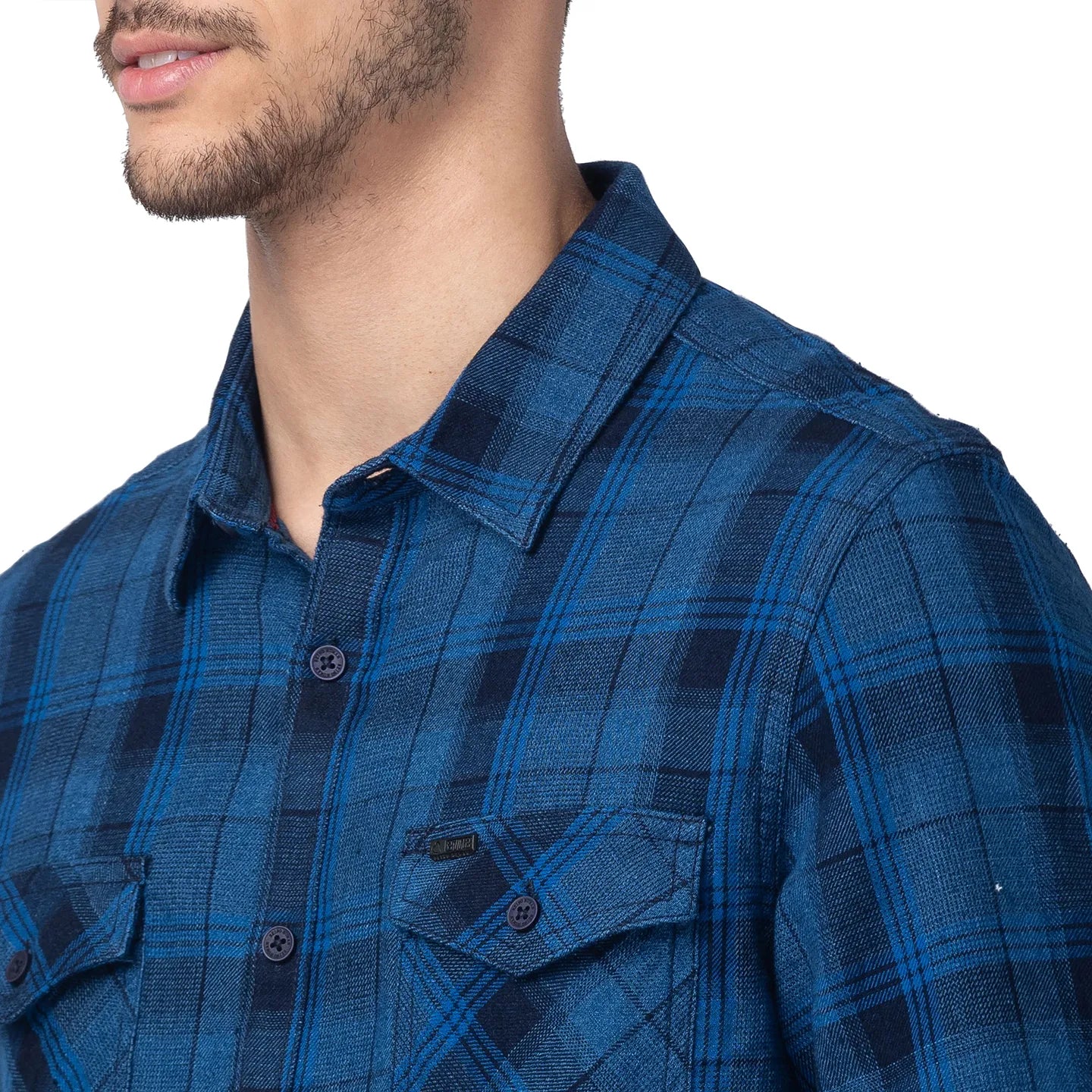 Blue Slim Fit Regular Collar Men's Shirt by Being Human Clothing